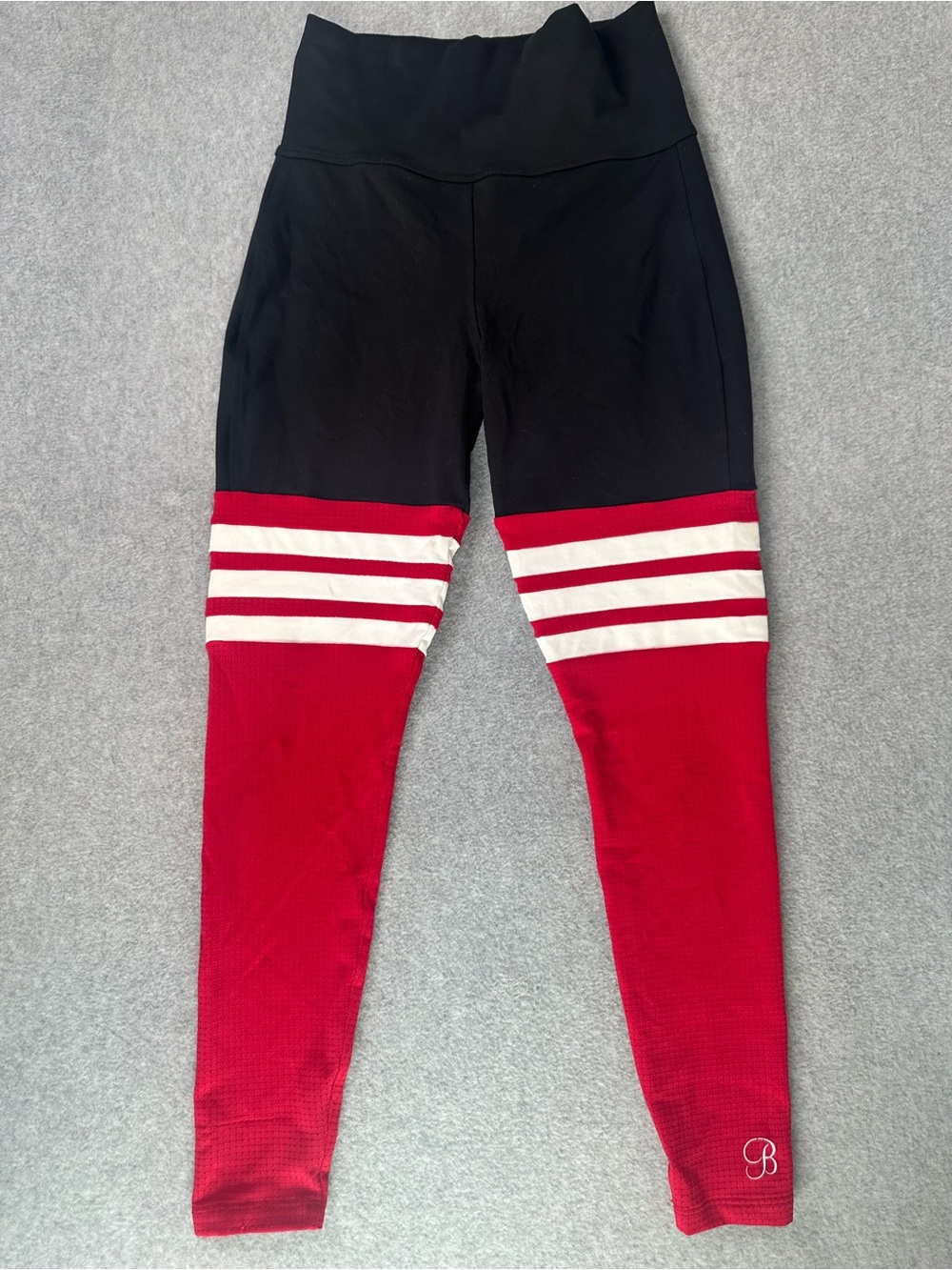 Bombshell Thigh High Stripe Sock Leggings Black Red White High Waist Size Medium - Picture 4 of 13